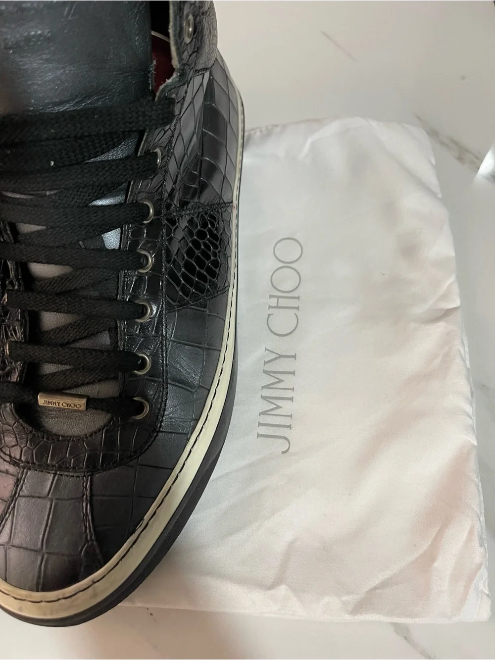 Jimmy Choo Black Croc-Embossed High-Top Sneakers
